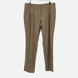 Akris Punto Bergdorf Goodman Pleated Wool Trousers Dress Pants in Tan - Size 12